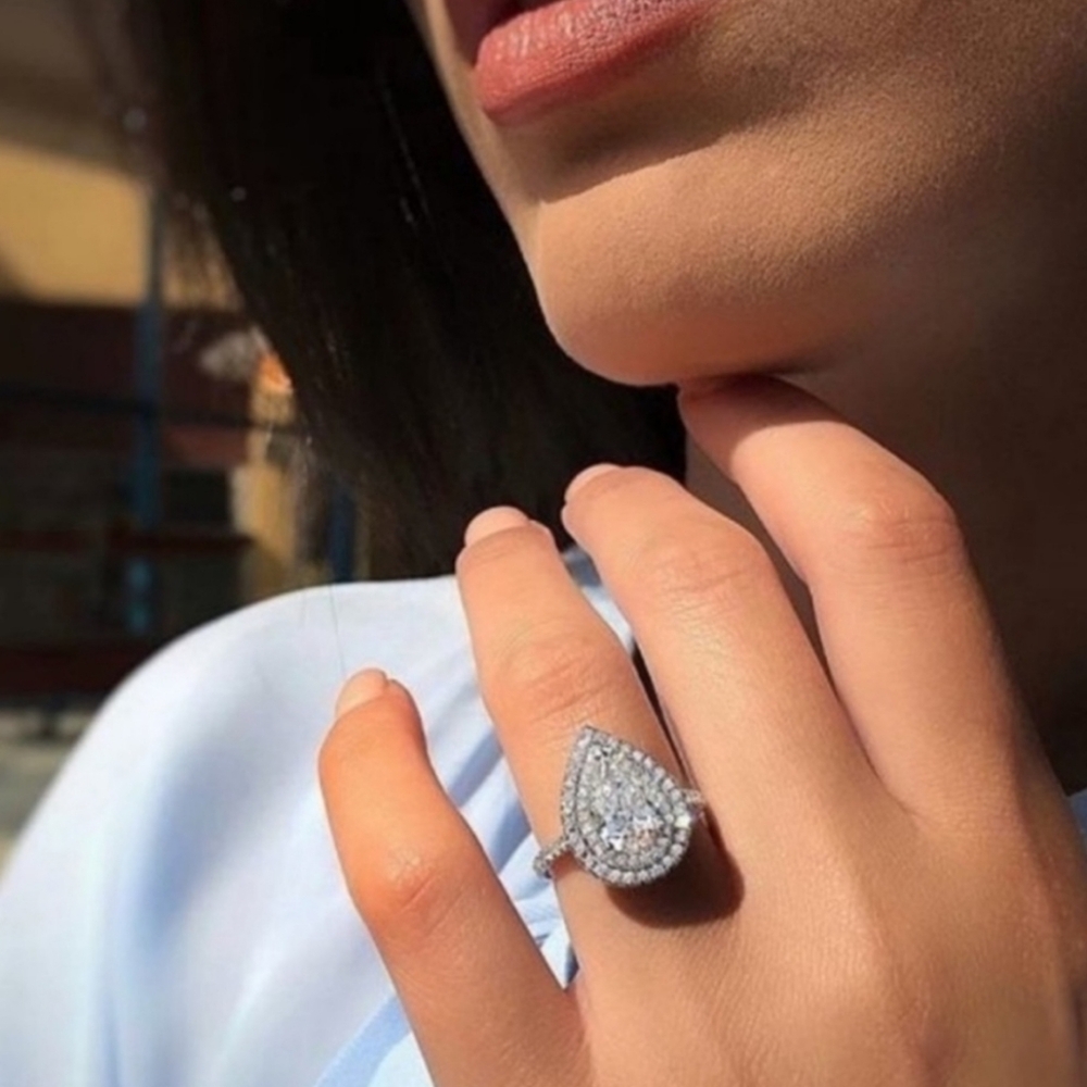 NEW Pear Cut 925 Sterling Silver Diamond Ring - Picture 2 of 11